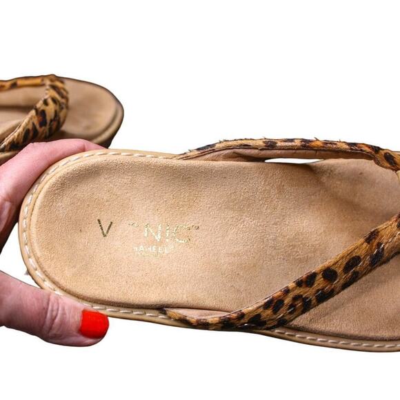 Vionic Grenada Leopard Print Thong Wedge Heel Sandals Straw Weave 9 - Picture 5 of 7